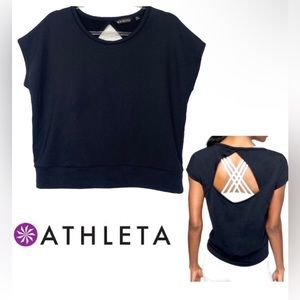Athleta Be Open French Terry Yoga Tee Black Top Small